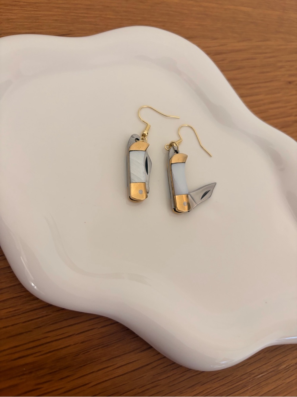 Gold & Silver Pocket Knife Dangle Earrings - Women Jewelry